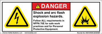 Figure 1: A general arc flash safety label (courtesy of Clarion Safety Systems © 2012) typically applied by the manufacturer of the equipment.