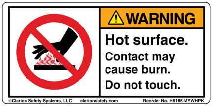 Figure 4: Safety label with alternative word message and “Do Not Touch” symbol. (Image courtesy of Clarion Safety Systems © 2012).