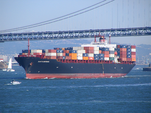 container ship leaving bay area by Derell Licht ship photo
