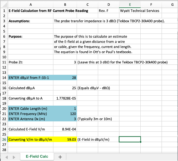 simple Excel spreadsheet