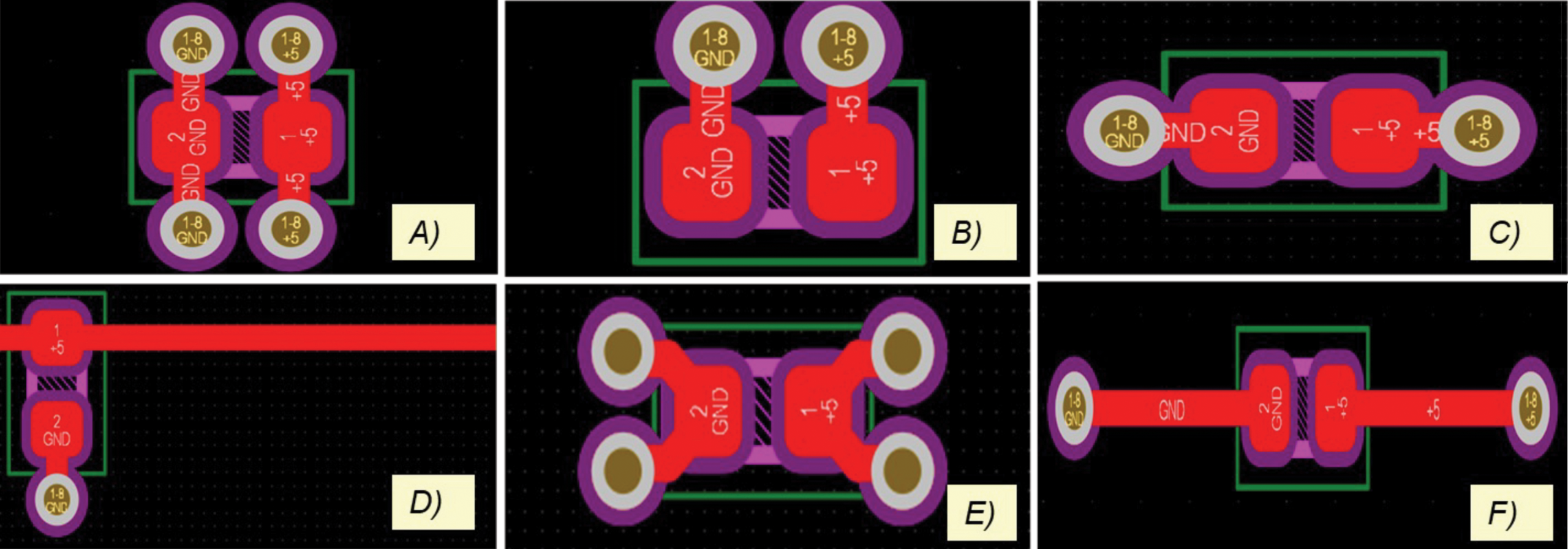 Figure 3: Different via topologies for each PCB