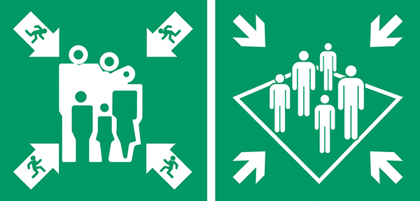 Figure 1: Old (at left) and new (at right) images of the shipboard assembly point symbol.