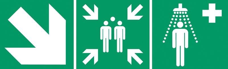Figure 2: A selection of ISO symbols that share common design features with the new assembly point symbol.