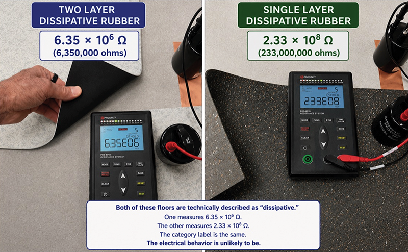 Figure 2: The ANSI/ESD dissipative category spans an enormous electrical range &mdash; from 1,000,000 ohms to less than 1,000,000,000 ohms