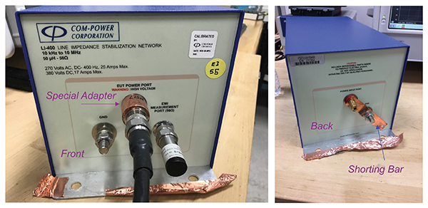 Figure 11: Front and back connections at the LISN for impedance measurement 