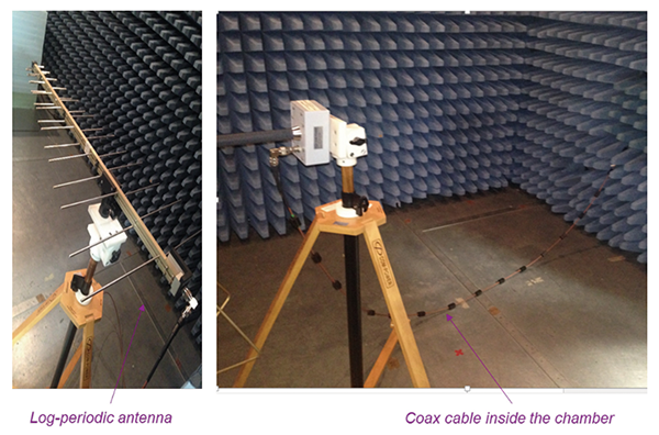 Figure 9: Log-periodic antenna measurement setup inside the chamber